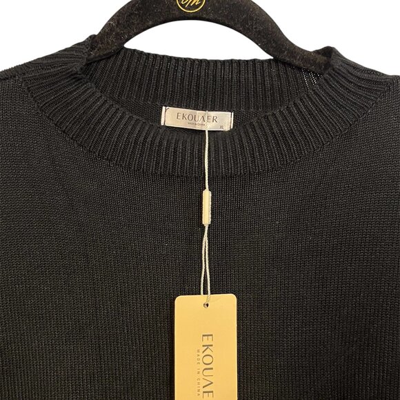 Ekouaer Black Knit Cap Sleeve Stretch Sweater Pullover Size: XL - Picture 4 of 8